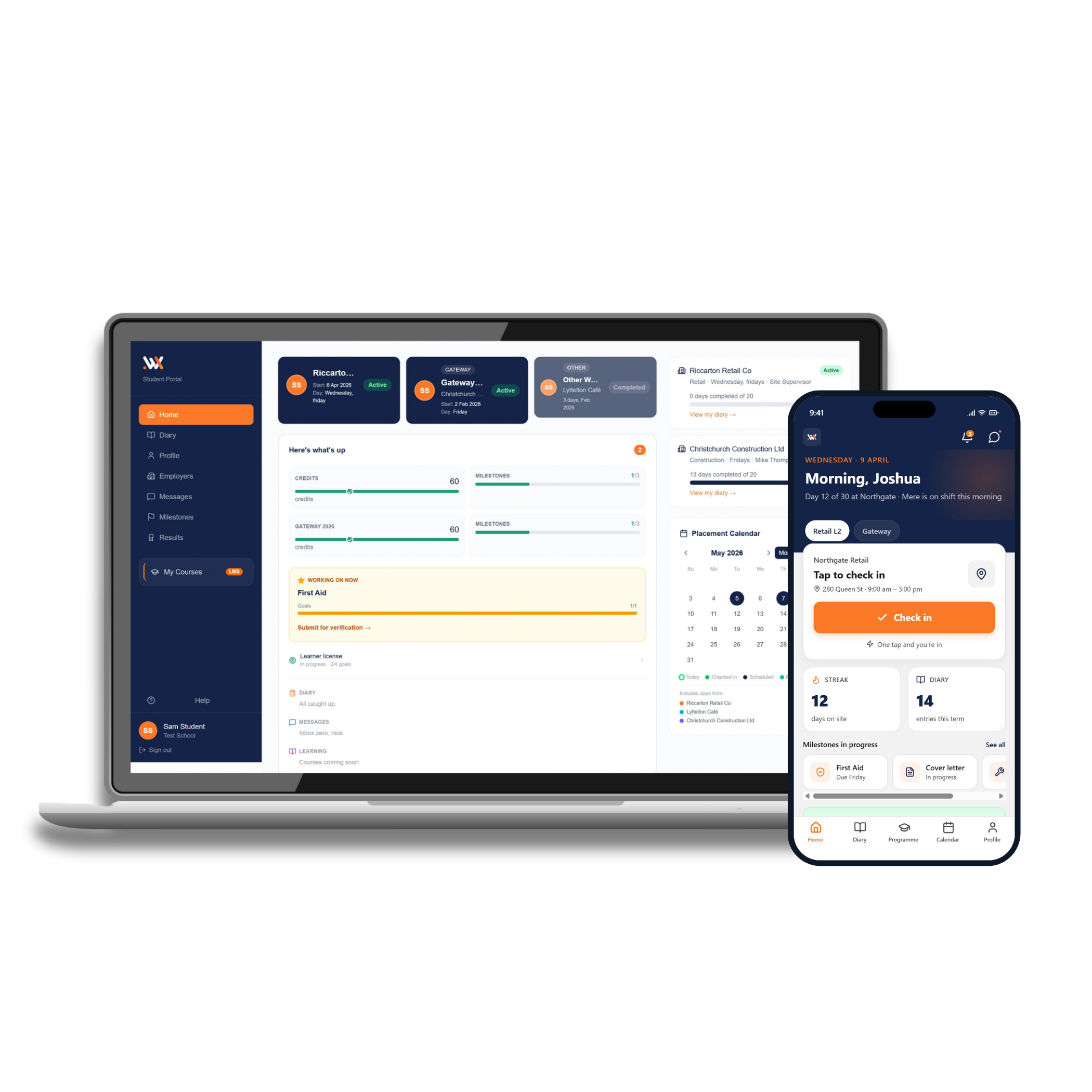 WorkX student web platform and app