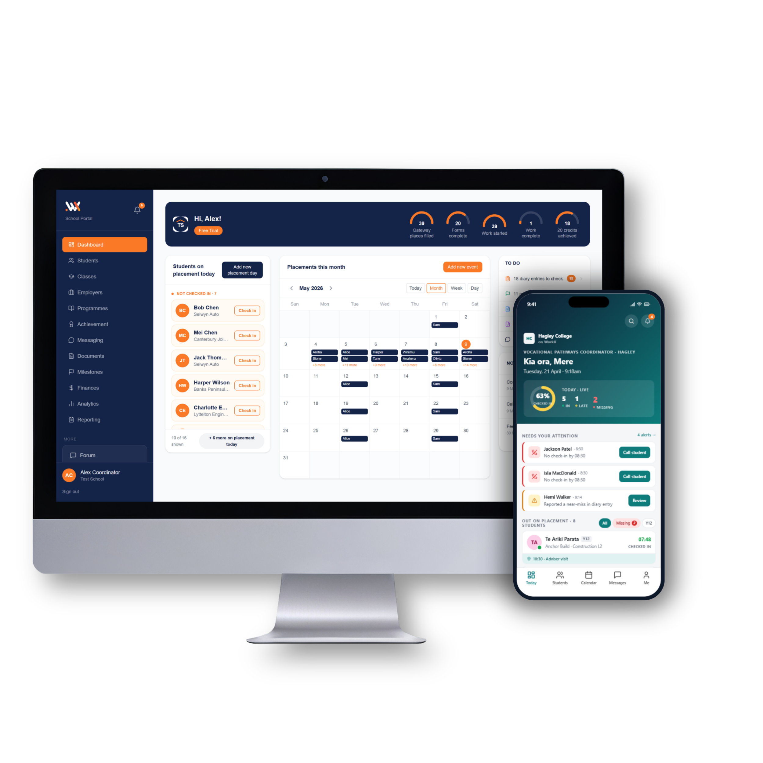 WorkX Coordinator platform on desktop and mobile